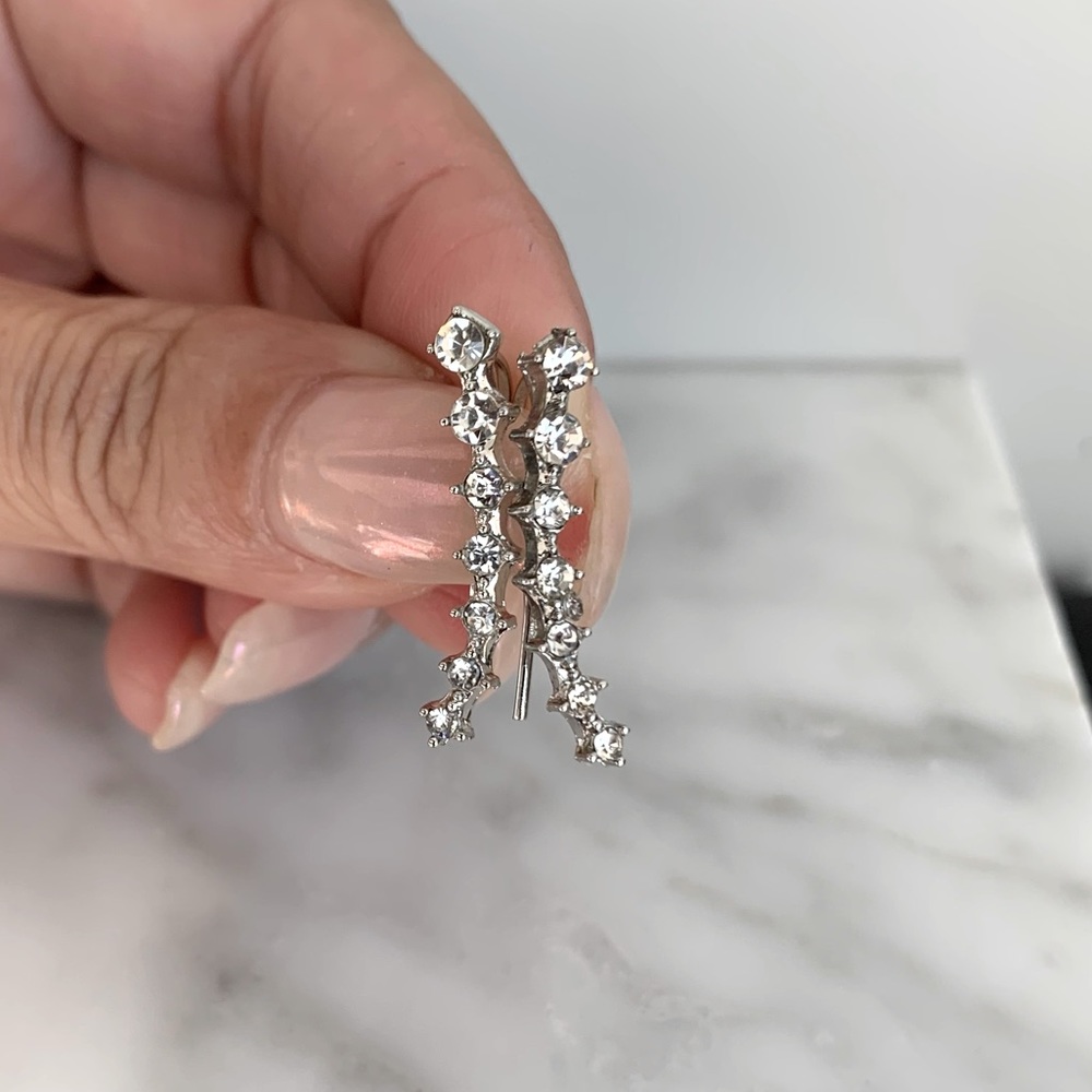 Silver Crystal Linear Drop Earrings - Elegant Women’s Jewelry